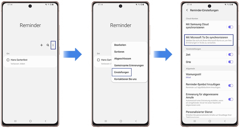 Microsoft To Do mit der Reminder-App verknüpfen Einstellungen