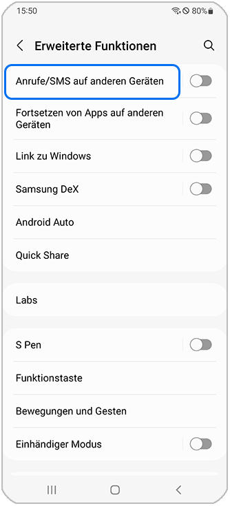 Anrufe/SMS auf anderen Geräten wählen