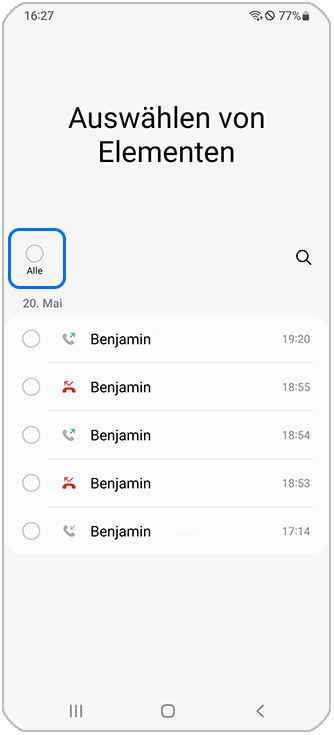Alle Items löschen wählen