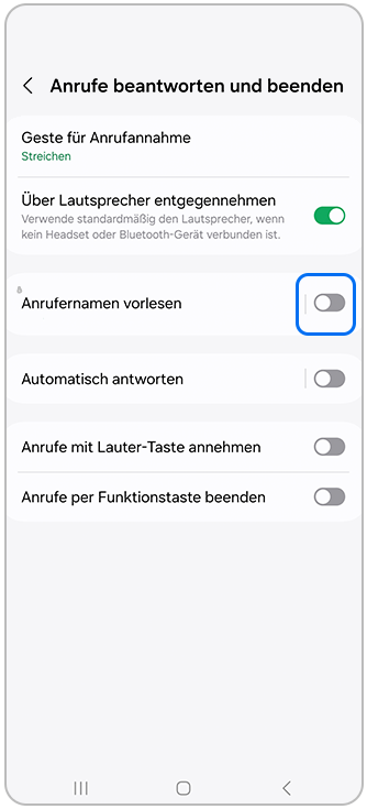 Anrufnamen vorgelesen aktivieren