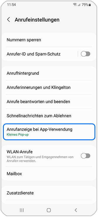 Tippe auf Anrufanzeige bei App-Verwendung