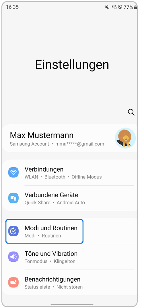 Galaxy Smartphone Einstellungen