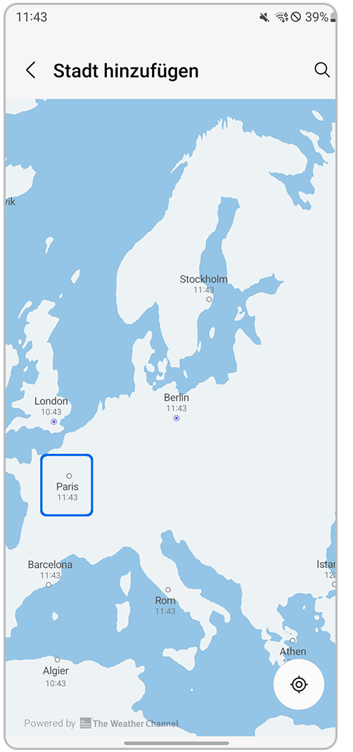 Galaxy Smartphone Uhr-App Weltuhr Weltkarte