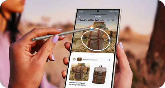 Zu sehen ist das Galaxy S24 bei dem die neue Circle to search Funktion angewendet wird.