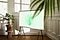 „The Serif“, ein Samsung-Fernseher mit Standbeinen, im Ambient Mode in einem Vitra-Showroom, um Ideen für Innendesign und TV-Standbeine zu veranschaulichen.