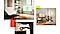Fotos von drei inspirierenden Innendesignideen mit „The Serif“, die im Vitra-Showroom in Frankreich aufgenommen wurden. Im ersten Beispiel ist ein „The Serif“ auf schwarzen Metallstandbeinen und im Ambient Mode vor einem schwarzen Stuhl zu sehen. Im zweiten Beispiel ist ein „The Serif“ ohne Standbeine zu sehen, der einfach auf der obersten Zeile eines dreistufigen Regals in einem Wohnzimmer platziert wurde. Im dritten Beispiel ist ein Mann zu sehen, der zur Dekoration einen Baseball auf der breiten, flachen Oberfläche von „The Serif“ platziert.