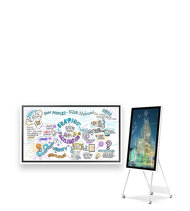 Flip 65-inch and 55-inch models with hand-drawn on-screen images