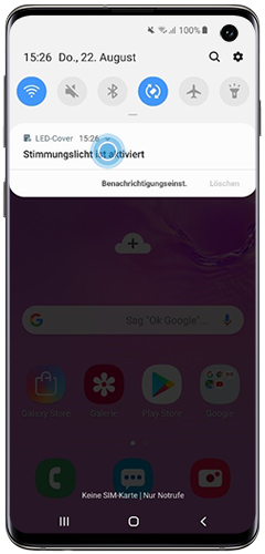 Tippe zur Deaktivierung des LED-Covers deines Galaxy S10 auf die Benachrichtigung.