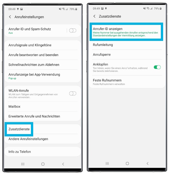 Samsung Galaxy - Einstellungen ausgehende Anrufe ändern
