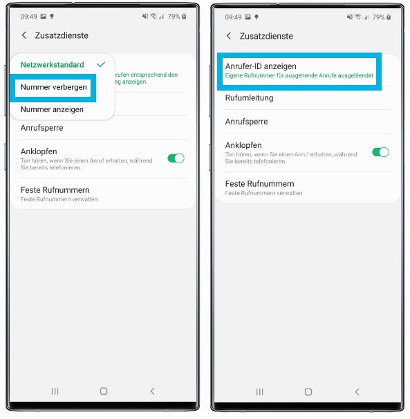 Samsung Galaxy - Eigene Rufnummer bei Telefonaten unterdrücken