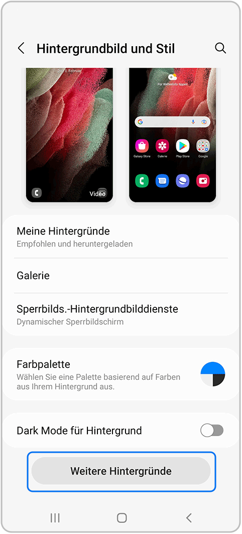 Galaxy S21 Ultra 5G Einstellungen der Hintergründe