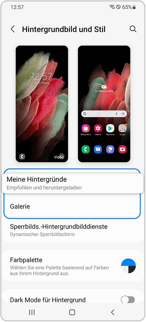Galaxy S21 Ultra 5G Einstellungen der Hintergründe