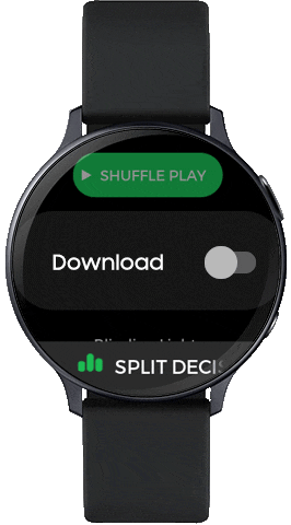 Download ist für die Spotify-Liste in der Galaxy Watch Active markiert.