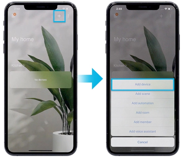 Vælg tilføj enhed i hjemmevisning til iOS