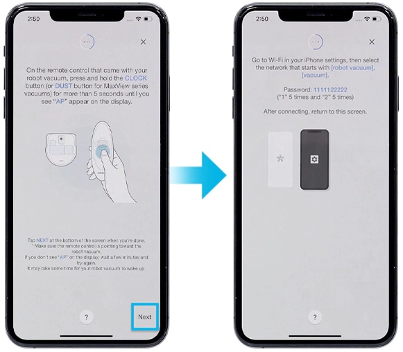 Tryk på og hold ur-knappen nede på fjernbetjeningen til iOS
