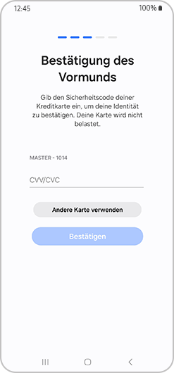Bildschirm zur Verifizierung des Erziehungsberechtigten.