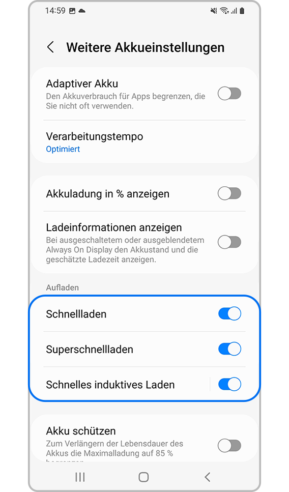 Schnellladen aktivieren – 4.