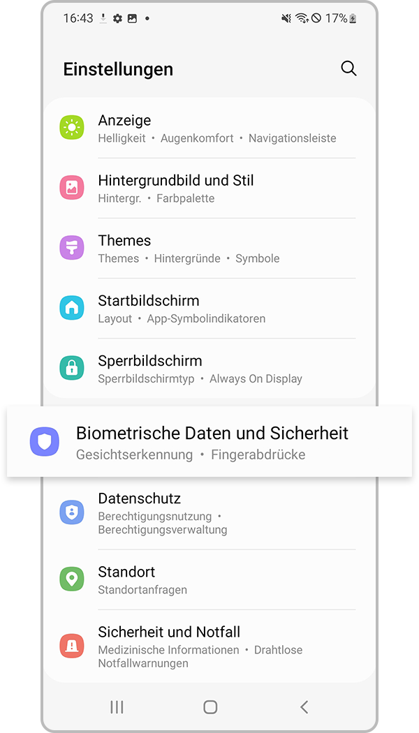 Fingerabdrücke registrieren unter Einstellungen