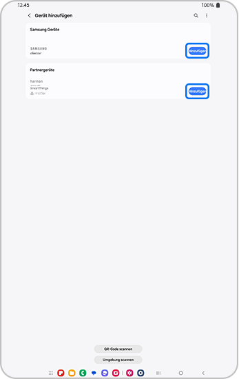 Füge ein Samsung- oder Partnergerät hinzu.