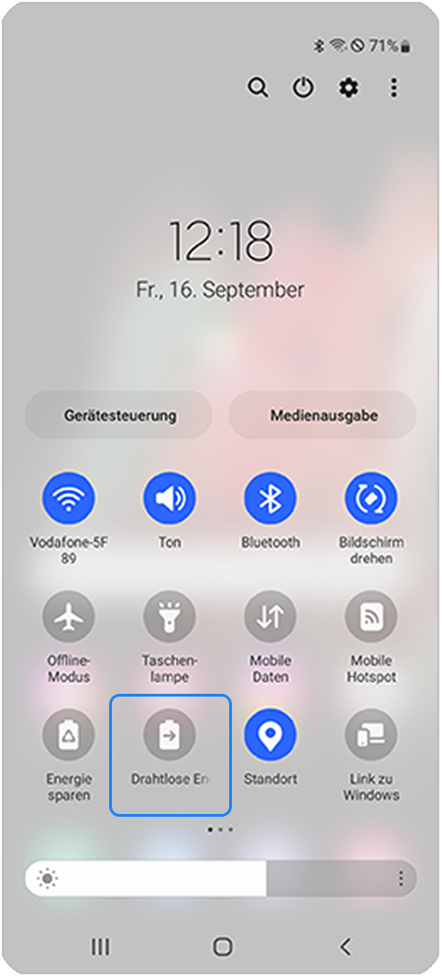 Auf dem Benachrichtigungsfeld ist Wireless Powershare hervorgehoben