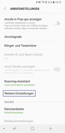 Samsung Smartphone: "Weitere Einstellungen" in den Anrufeinstellungen der Telefon App wählen.