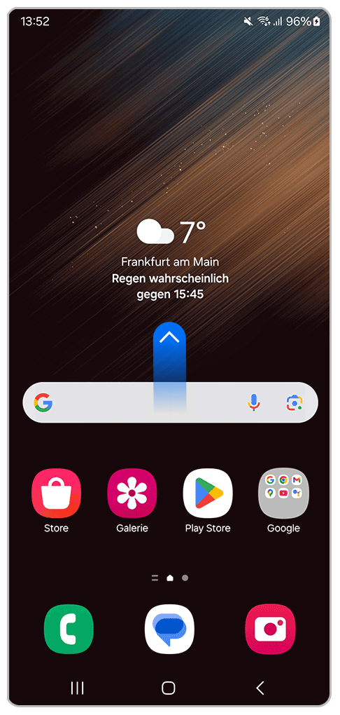 Galaxy Smartphone Startseite mit Markierung zum Hochziehen