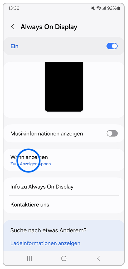 Galaxy Smartphone Always On Display mit Markierung auf Wann anzeigen