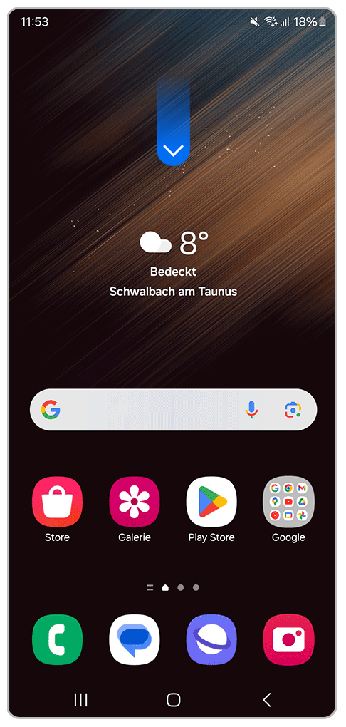 Galaxy Smartphone Startseite mit Pfeil nach unten