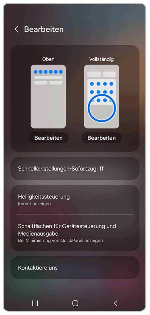 Galaxy Smartphone Schnelleinstellungen Bearbeiten