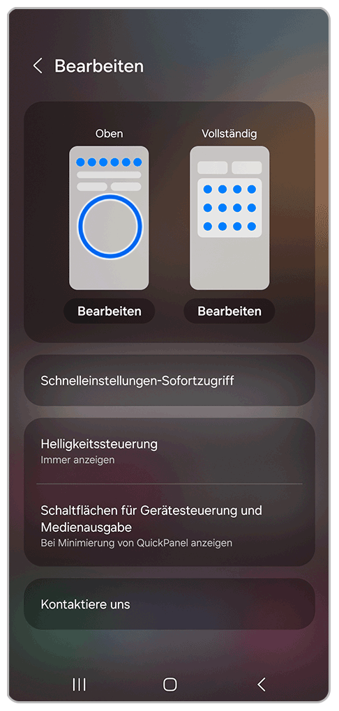 Galaxy Smartphone Schnelleinstellungen Bearbeiten