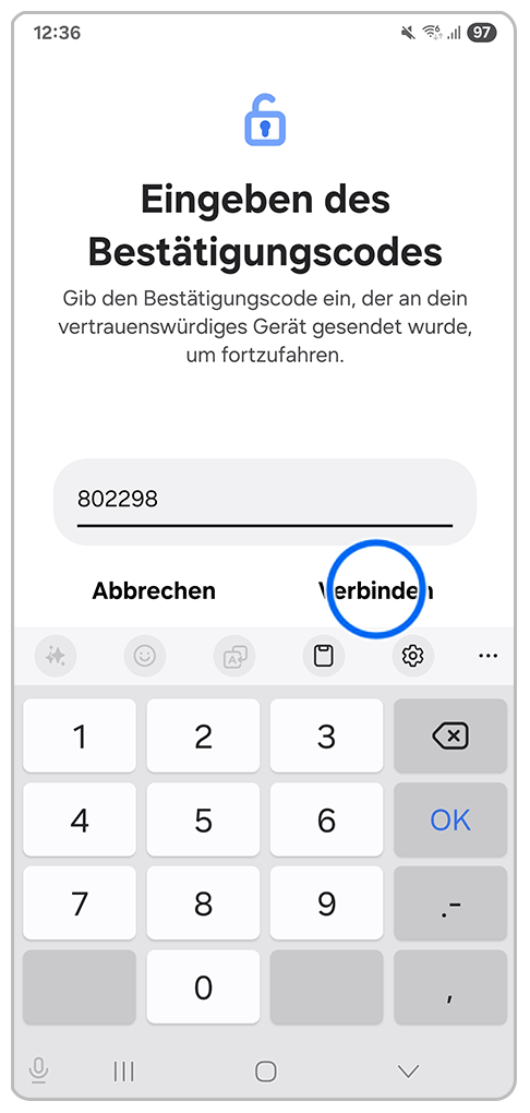 Galaxy Smartphone Smart Switch mit Markierung auf Verbinden