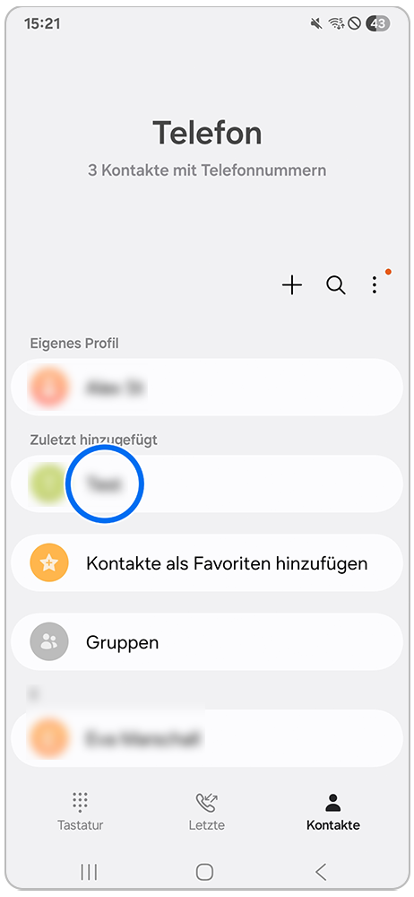 Galaxy A17 Kontakte mit Markierung auf einem Kontakt, welcher weichgezeichnet worden ist.