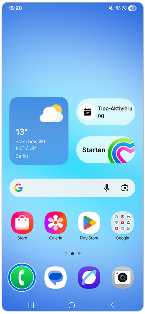 Galaxy A17 Startbildschirm mit Markierung auf der Telefon App.