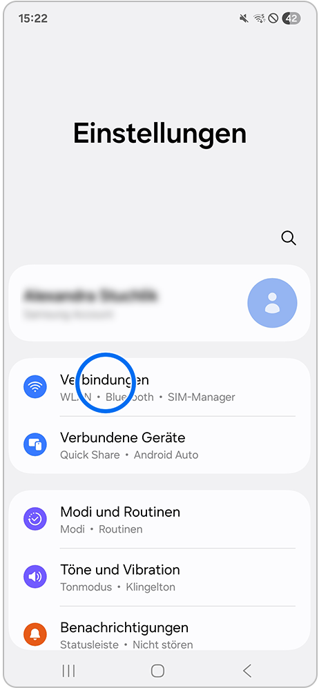Galaxy A17 Einstellungen mit Markierung auf Verbindungen.