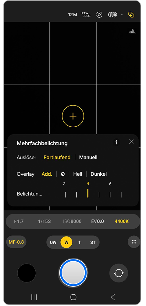 Galaxy Smartphone Expert RAW-App Mehrfachbelichtungen mit Markierung auf Auslöser