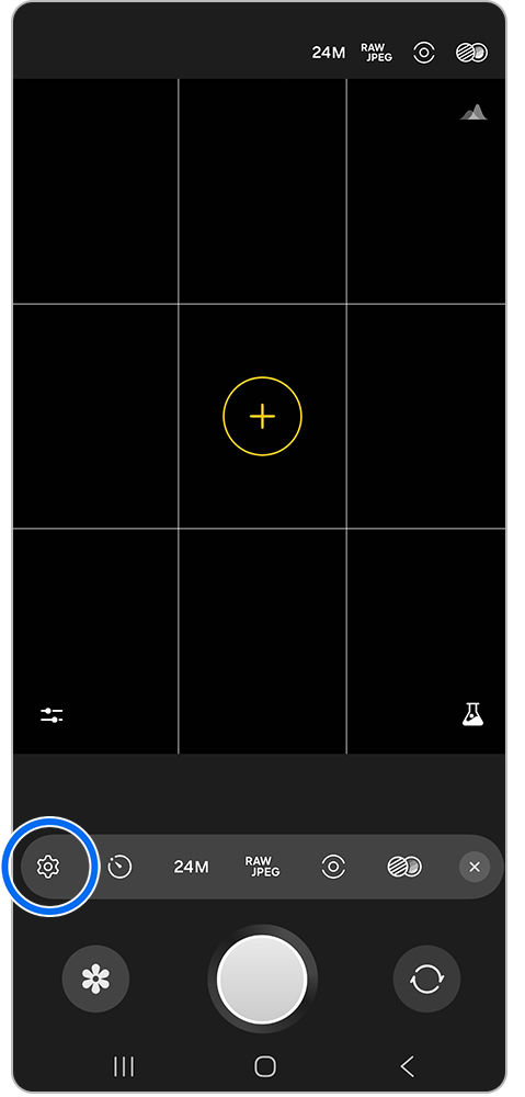 Expert RAW-App mit Markierung auf Einstellungen Symbol