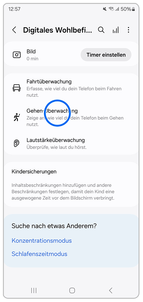 Galaxy Smartphone Digitales Wohlbefinden und Kindersicherung mit Markierung auf Gehen-Überwachung