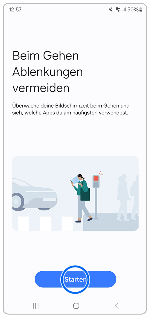 Galaxy Smartphone Digitales Wohlbefinden und Kindersicherung mit Markierung auf Starten