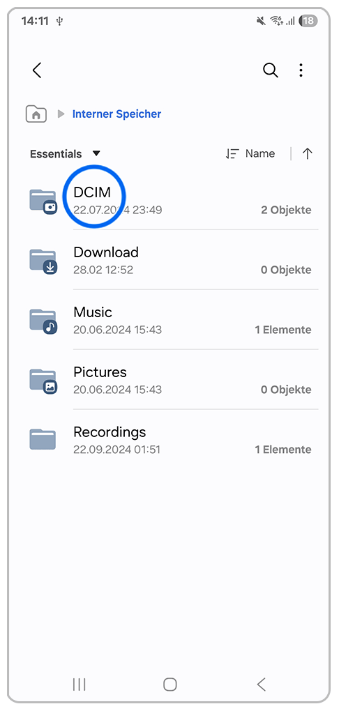 Galaxy Smartphone Eigene Dateien mit Markierung auf DCIM