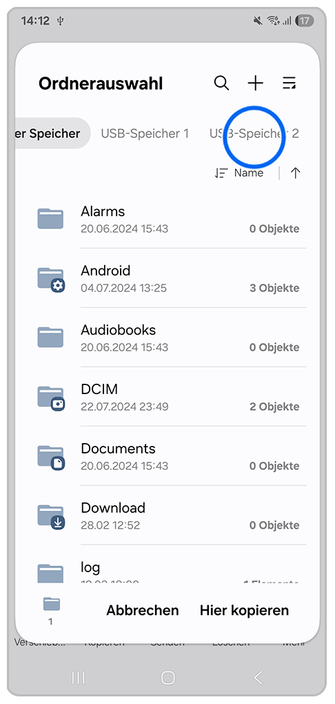 Galaxy Smartphone Eigene Dateien mit Markierung auf USB-Speicher 2