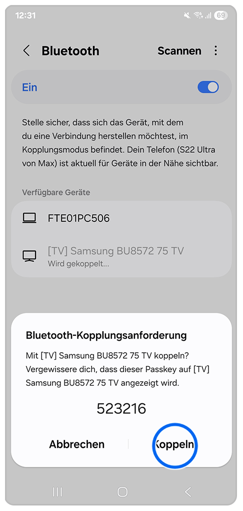 Galaxy Smartphone Erweitertes Entsperren mit Markierung auf Koppeln