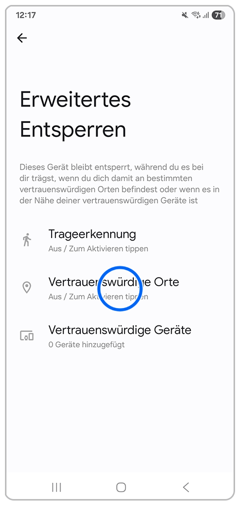 Galaxy Smartphone Erweitertes Entsperren mit Markierung auf Vertrauenswürdige Orte
