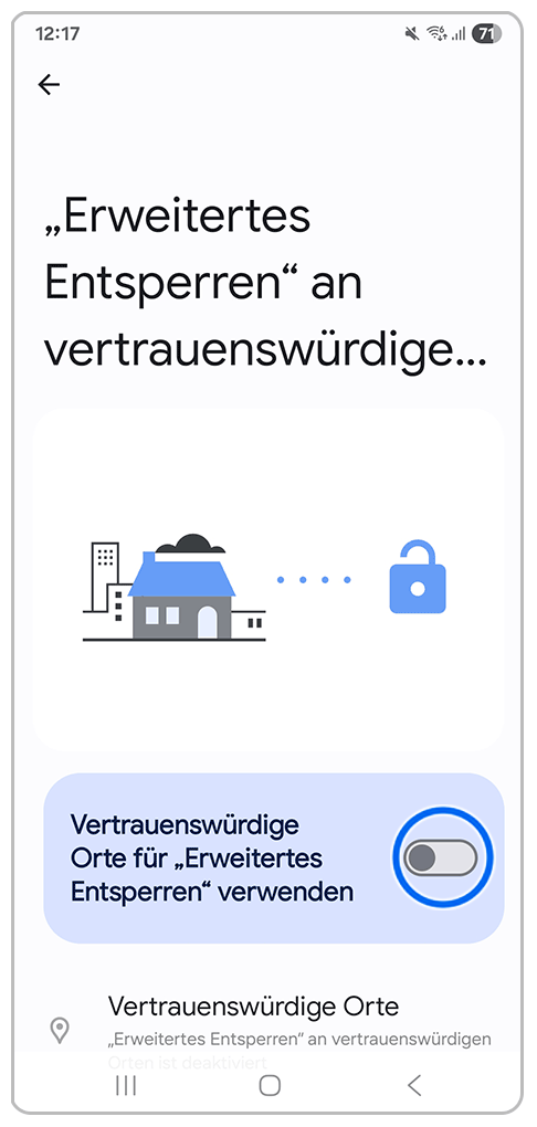 Galaxy Smartphone Vertrauenswürdigen Orte mit Markierung auf Schieberegler