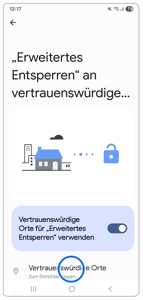 Galaxy Smartphone Vertrauenswürdigen Orte mit Markierung auf Vertrauenswürdigen Orte