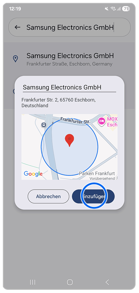 Galaxy Smartphone Vertrauenswürdigen Orte mit Markierung auf Hinzufügen