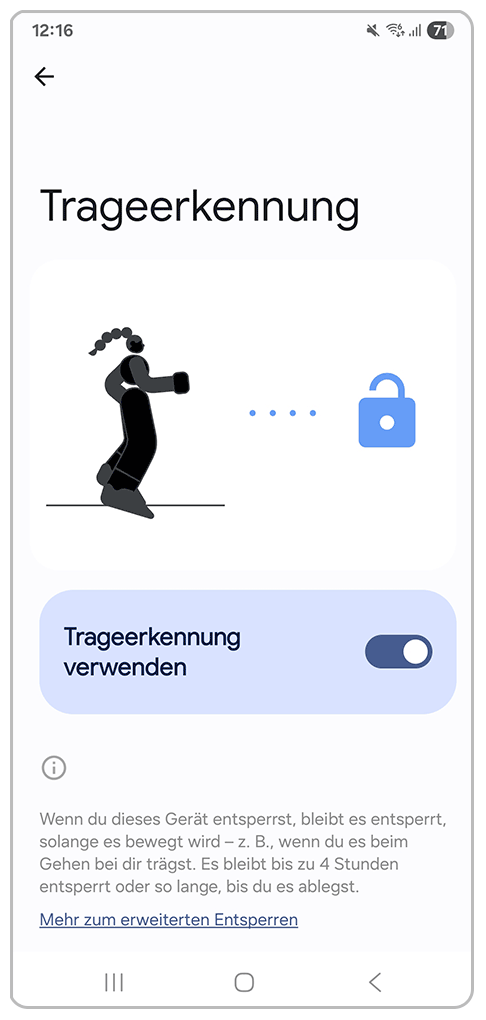 Galaxy Smartphone Trageerkennung