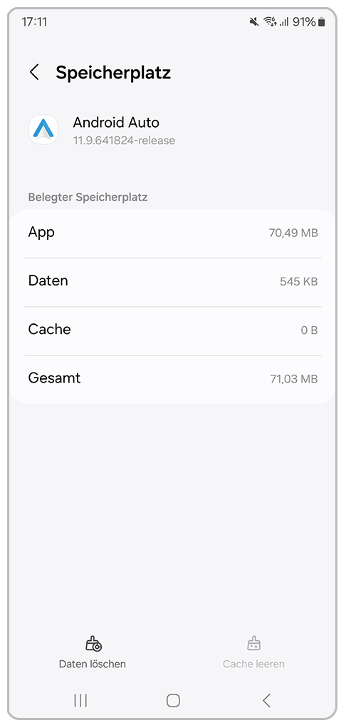 Galaxy Smartphone App-Info Speicherplatz