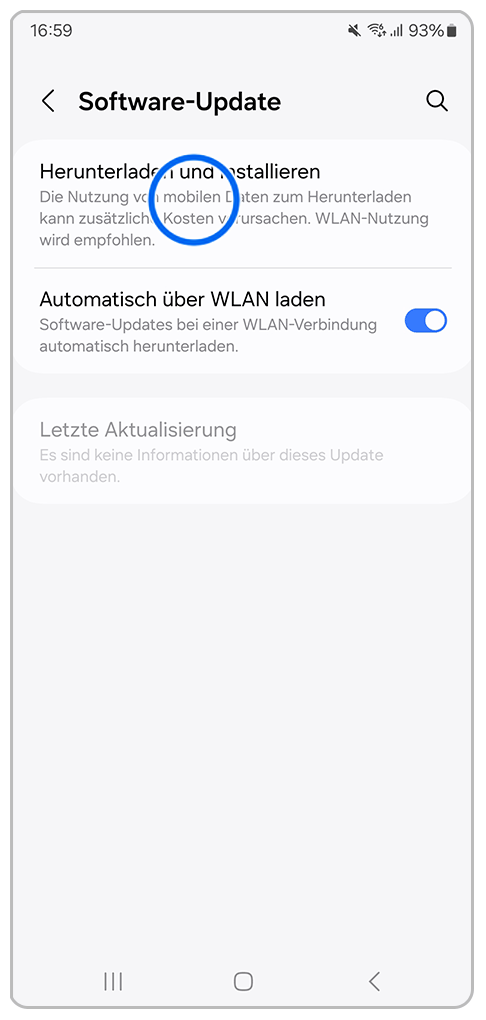Galaxy Smartphone Software-Update mit Markierung auf Herunterladen und installieren