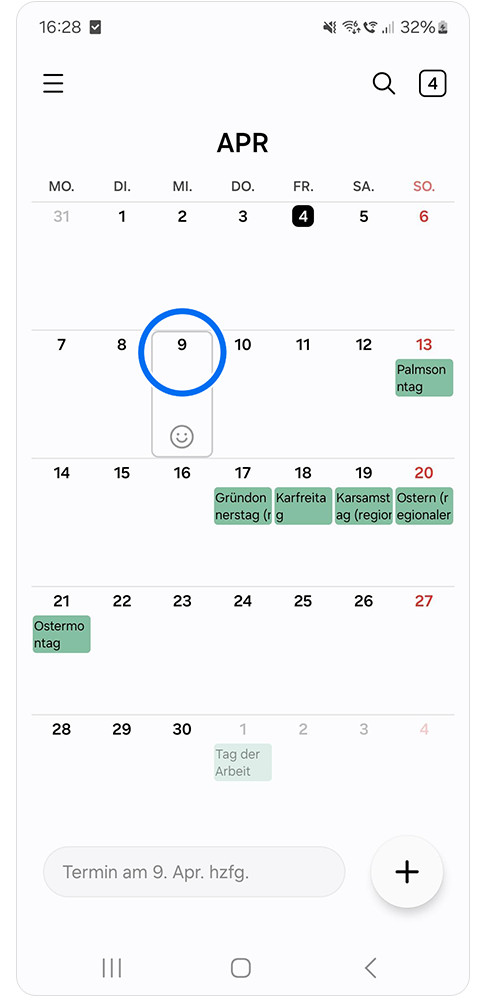 Kalender Eintrag wird angetippt, um weitere Optionen zu öffnen.