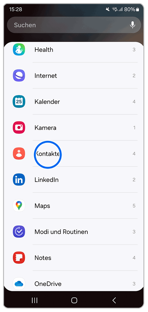 Galaxy Smartphone Widgets mit Markierung auf Kontakte